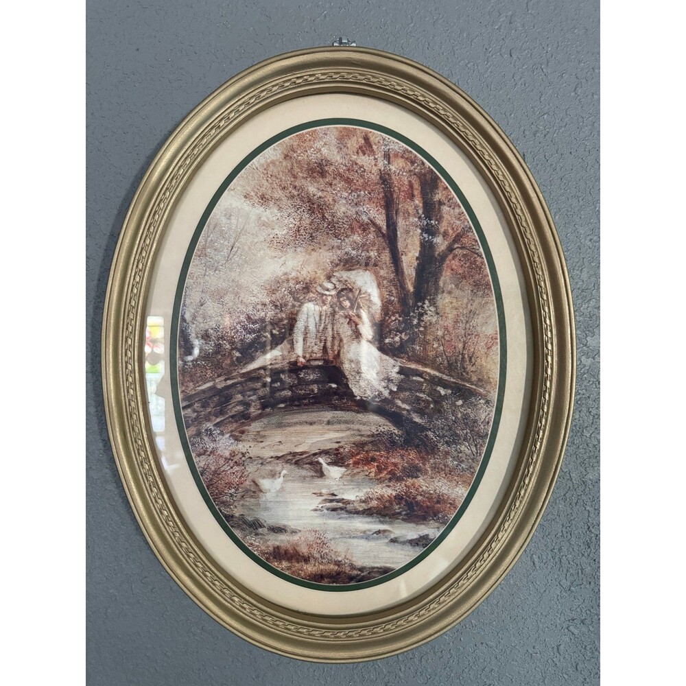 vintage Homco oval framed picture a "Lovers in the Park" romantic scene